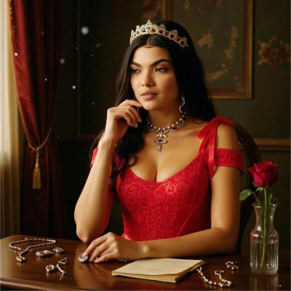 Sugar Thrillz Scarlet Satin Floral Jacquard Corset w/ Tie Straps & Lace‑Up – M - Picture 8 of 8